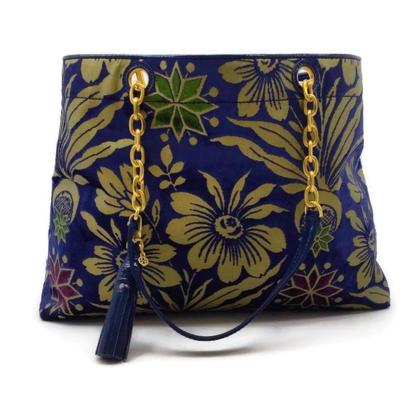 Tory Burch Handbags - Tory Burch 3x Compartment Blue/Gold Velvet Tote